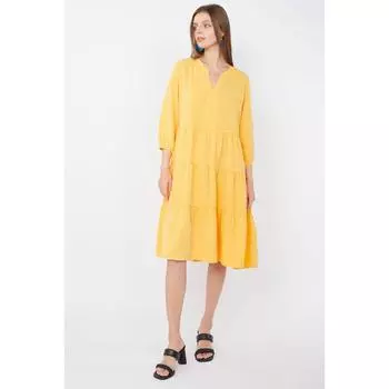 Женское плиссированное платье желтое