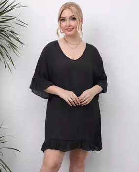 Женское пляжное бикини большого размера, блузка с бретельками и оборками, свободное платье 0XL/L чёрный