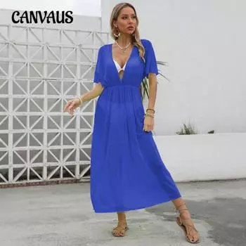 Женское пляжное бикини-платье с прозрачной сеткой и глубоким V-образным вырезом на талии One size зелёный