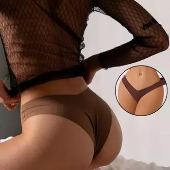 Женское пляжное бикини с глубоким V-образным вырезом, приятные для кожи бесшовные трусики, ультралегкие мягкие трусы, сексуальное нижнее белье с низкой талией M чёрный