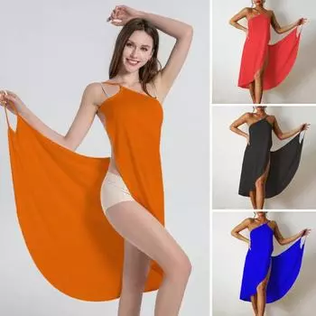 Женское пляжное платье без рукавов, однотонное, с открытыми плечами, с открытой спиной, свободное цельное бикини, накидка на отпуск M оранжевый