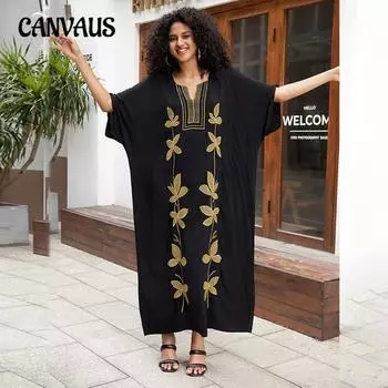 Женское пляжное платье больших размеров с вышивкой, рубашка от солнца, накидка на бикини One Size чёрный