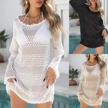 Женское пляжное платье Cover Up Wave Edge Hollow Beach Cover Up Loose Dress L чёрный
