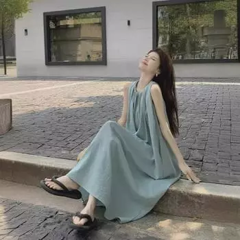 Женское пляжное платье для отдыха с открытой спиной - летняя длинная юбка Yunnan Travel Sling M светло-синий