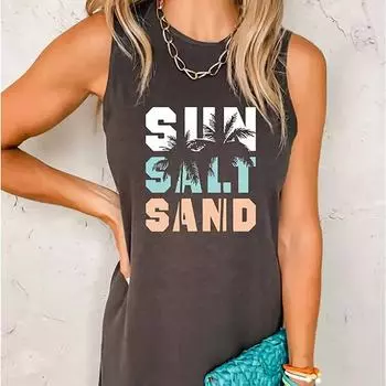 Женское пляжное платье-халат без рукавов Coconut Tree - Мини-платье для летних каникул XXL чёрный