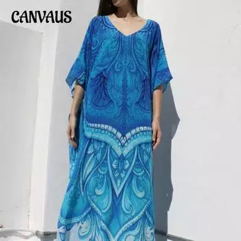 Женское пляжное платье-накидка, свободное длинное платье-рубашка в стиле праздника, купальник-бикини, накидка one size синий
