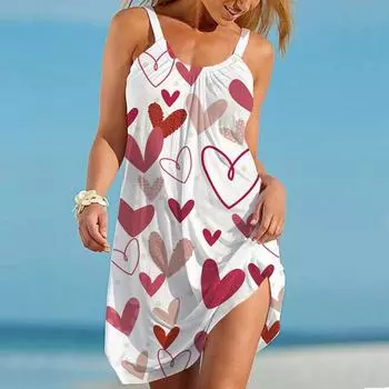 Женское пляжное платье Пляжная одежда Мини-платье с принтом «Love Graffiti» Повседневное современное платье без рукавов Свободный крой Повседневное уличное розовое синее летнее XS белый