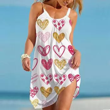 Женское пляжное платье Пляжная одежда Мини-платье с принтом «Love Graffiti» Повседневное современное платье без рукавов Свободный крой Повседневное уличное розовое синее летнее XS чёрный