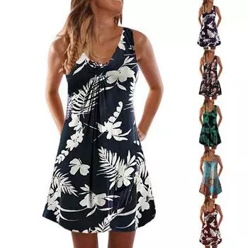 Женское пляжное платье с цветочным принтом, женские плиссированные жилетки больших размеров, повседневный свободный сарафан S вино красного