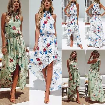 Женское пляжное платье с цветочным принтом, женское вечернее платье макси с длинными рукавами, богемное цельное платье XXL белый