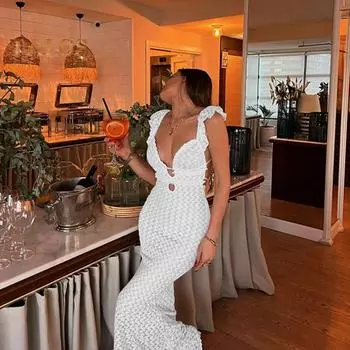 Женское пляжное платье с открытой спиной, сплошное цветное трикотажное облегающее эластичное платье макси без рукавов на шнуровке для отдыха, вечернее платье без рукавов S абрикосовый