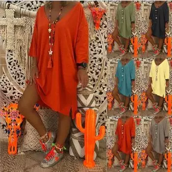 Женское пляжное платье с V-образным вырезом плюс размер, женское мешковатое платье S светло-синий