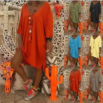 Женское пляжное платье с V-образным вырезом плюс размер, женское мешковатое платье XXL