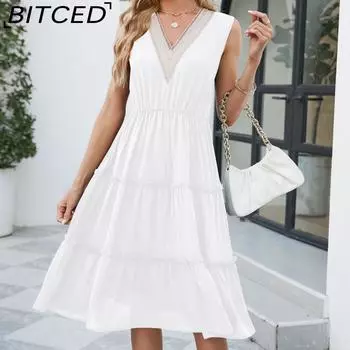 Женское пляжное пляжное платье BITCED с v-образным вырезом и большими качелями из ледяного шелка Zou, удобное освежающее сексуальное платье