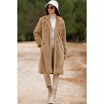 Женское Плюшевое Пальто Бежевое