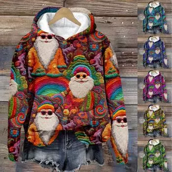 Женское плюшевое теплое пальто с принтом, флисовый свитер, повседневное пальто, свитер с карманами, осенне-зимнее пальто M красный