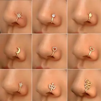 Женское поддельное кольцо для пирсинга в носу, перегородка, не пирсинг, нежный зажим для носа, обруч, стальной магнит, модное тело в стиле панк 247-gold