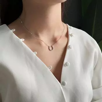 Женское подлинное ожерелье из стерлингового серебра 925 пробы с белым цирконием Aaa + в виде подковы