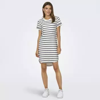 Женское полосатое платье-футболка средней длины JDY S темно-синий