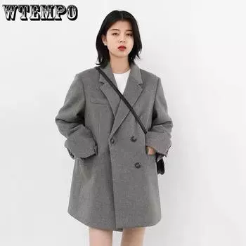 Женское полушерстяное пальто, однотонный шерстяной пиджак средней длины, толстая теплая блузка, женское пальто, офисные женские топы, осень-зима S чёрный