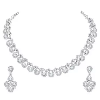 Женское посеребренное колье/комплект украшений с американскими бриллиантами и серьгами серебряный