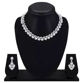 Женское посеребренное колье/комплект украшений с американскими бриллиантами и серьгами