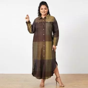 Женское повседневное длинное платье макси с воротником и длинными рукавами, свободное платье на пуговицах, большие размеры FZH S жёлтый