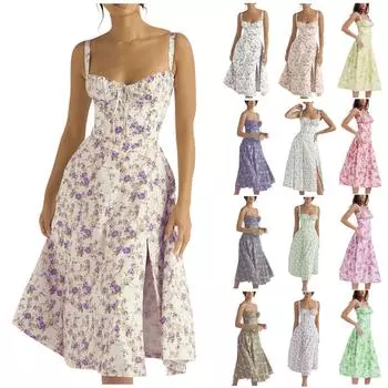 Женское повседневное длинное платье с круглым вырезом и принтом, пляжное платье, платье для свадебного гостя, женское платье XXL фиолетовый