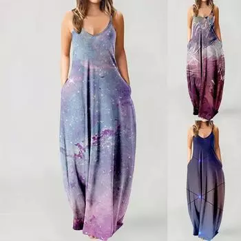 Женское повседневное длинное платье с принтом на шнуровке и градиентным рендерингом XXL синий