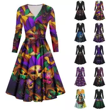 Женское повседневное и модное карнавальное платье с длинными рукавами и V-образным вырезом, сексуальное платье XXL розовый