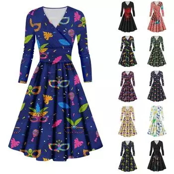 Женское повседневное и модное карнавальное платье с длинными рукавами и V-образным вырезом, сексуальное платье S розовый