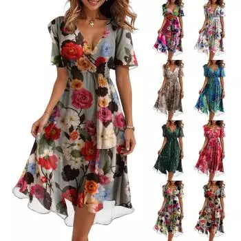 Женское повседневное и модное однотонное платье с V-образным вырезом и застежкой-молнией на талии L