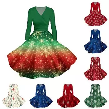 Женское повседневное и модное печатное сексуальное платье с длинными рукавами и V-образным вырезом, сексуальное рождественское платье L бежевый