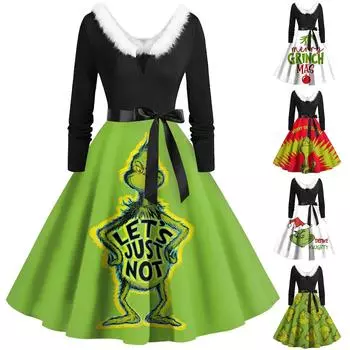 Женское повседневное и модное платье на молнии с длинными рукавами и v-образным вырезом в тон L темно-зеленого