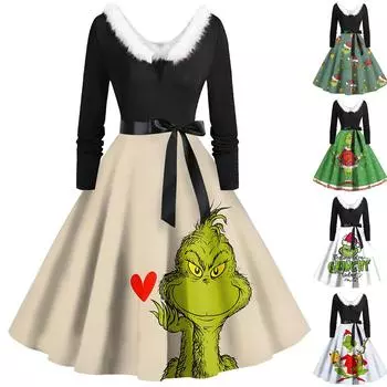 Женское повседневное и модное платье на молнии с длинными рукавами и v-образным вырезом в тон XXL