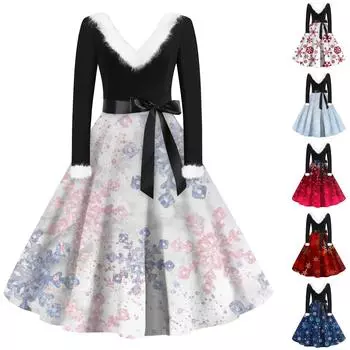 Женское повседневное и модное платье на молнии с длинными рукавами и v-образным вырезом в тон L синий