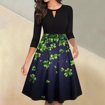 Женское повседневное и модное платье с цветочным принтом, рукавом 3/4, карманом и молнией сзади L горячий розовый