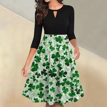 Женское повседневное и модное платье с цветочным принтом, рукавом 3/4, карманом и молнией сзади L горячий розовый