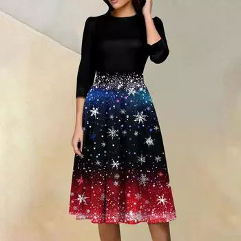 Женское повседневное и модное платье с цветочным принтом, рукавом 3/4, карманом и молнией сзади L чёрный