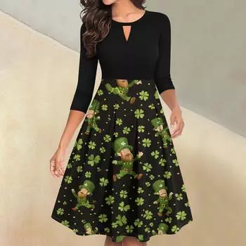 Женское повседневное и модное платье с цветочным принтом, рукавом 3/4, карманом и молнией сзади L горячий розовый