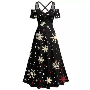 Женское повседневное и модное платье с принтом, сексуальное, на подтяжках, ретро, большое платье-качели L чёрный