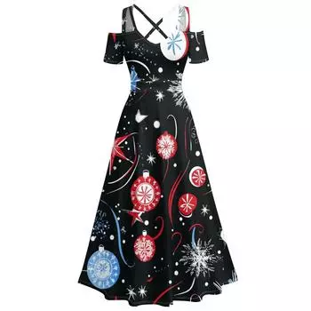 Женское повседневное и модное платье с принтом, сексуальное, на подтяжках, ретро, большое платье-качели L чёрный