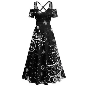 Женское повседневное и модное платье с принтом, сексуальное, на подтяжках, ретро, большое платье-качели L чёрный