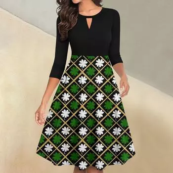 Женское повседневное и модное платье с цветочным принтом, рукавом 3/4, карманом и молнией сзади L темно-фиолетового