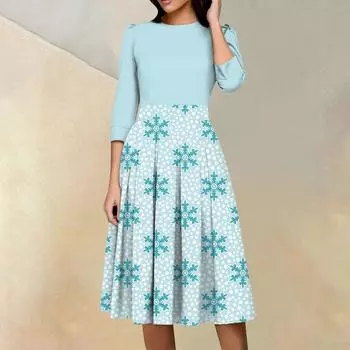 Женское повседневное и модное платье с цветочным принтом, рукавом 3/4, карманом и молнией сзади L циан