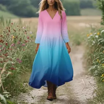 Женское повседневное и модное платье с круглым вырезом и длинными рукавами средней длины L розовый