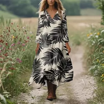 Женское повседневное и модное платье с круглым вырезом и длинными рукавами средней длины M бежевый