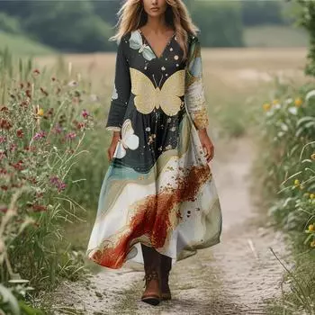 Женское повседневное и модное платье с круглым вырезом и длинными рукавами средней длины M