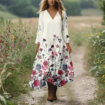 Женское повседневное и модное платье с круглым вырезом и длинными рукавами средней длины XXL