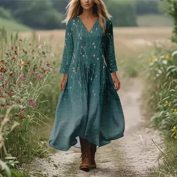 Женское повседневное и модное платье с круглым вырезом и длинными рукавами средней длины L синий